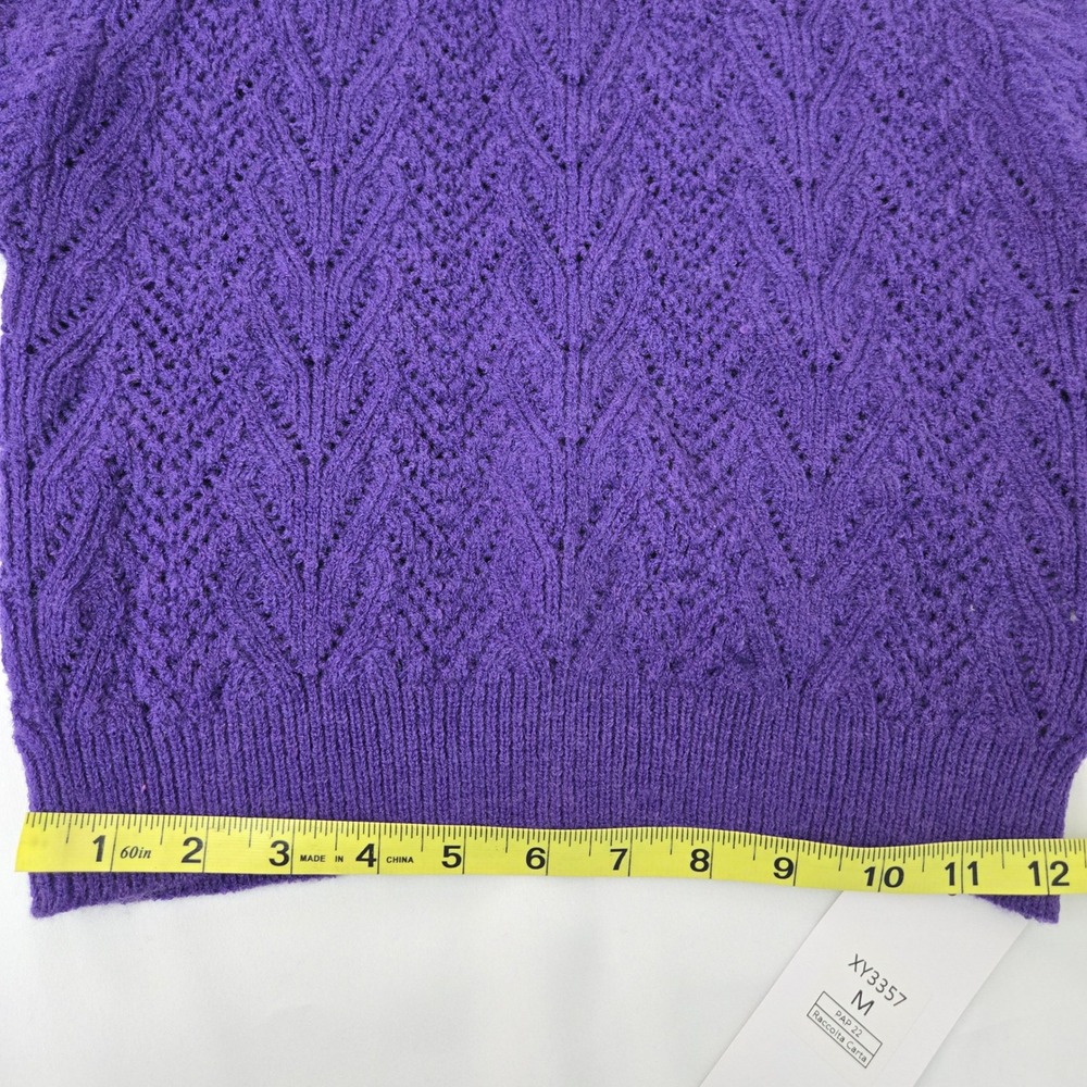 Knit Mix Purple Knit Short Sleeve Top Women's Medium Open Stitch Sweater - Picture 10 of 12